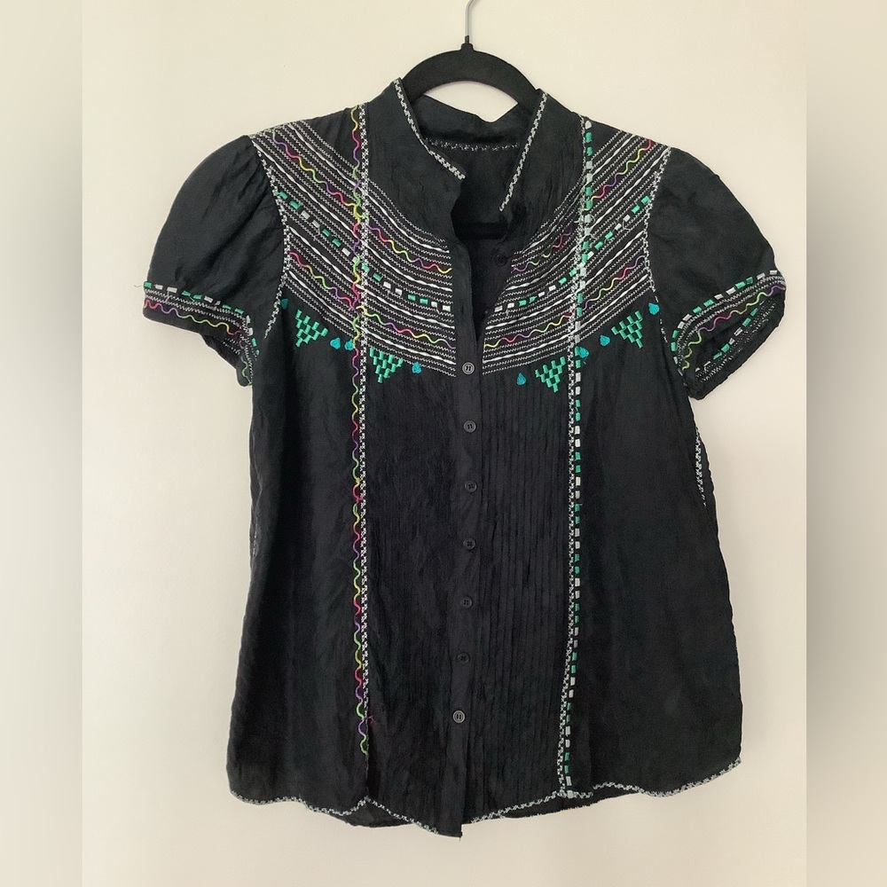 Tsumori Chisato Black Top PTP 18 with Colorful Embroidery